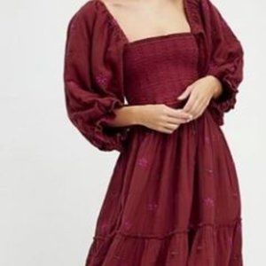 Free People Dahlia Embroidered Maxi Dress XS Burgundy